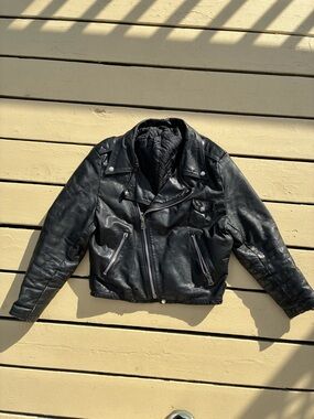 Classic Black Leather Biker Jacket - Womens